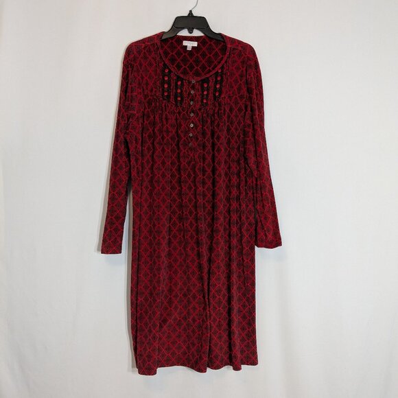 SECRET TREASURES Red/Black Velour Long Sleeve Pullover Winter Gown; Size 2X - Picture 1 of 4